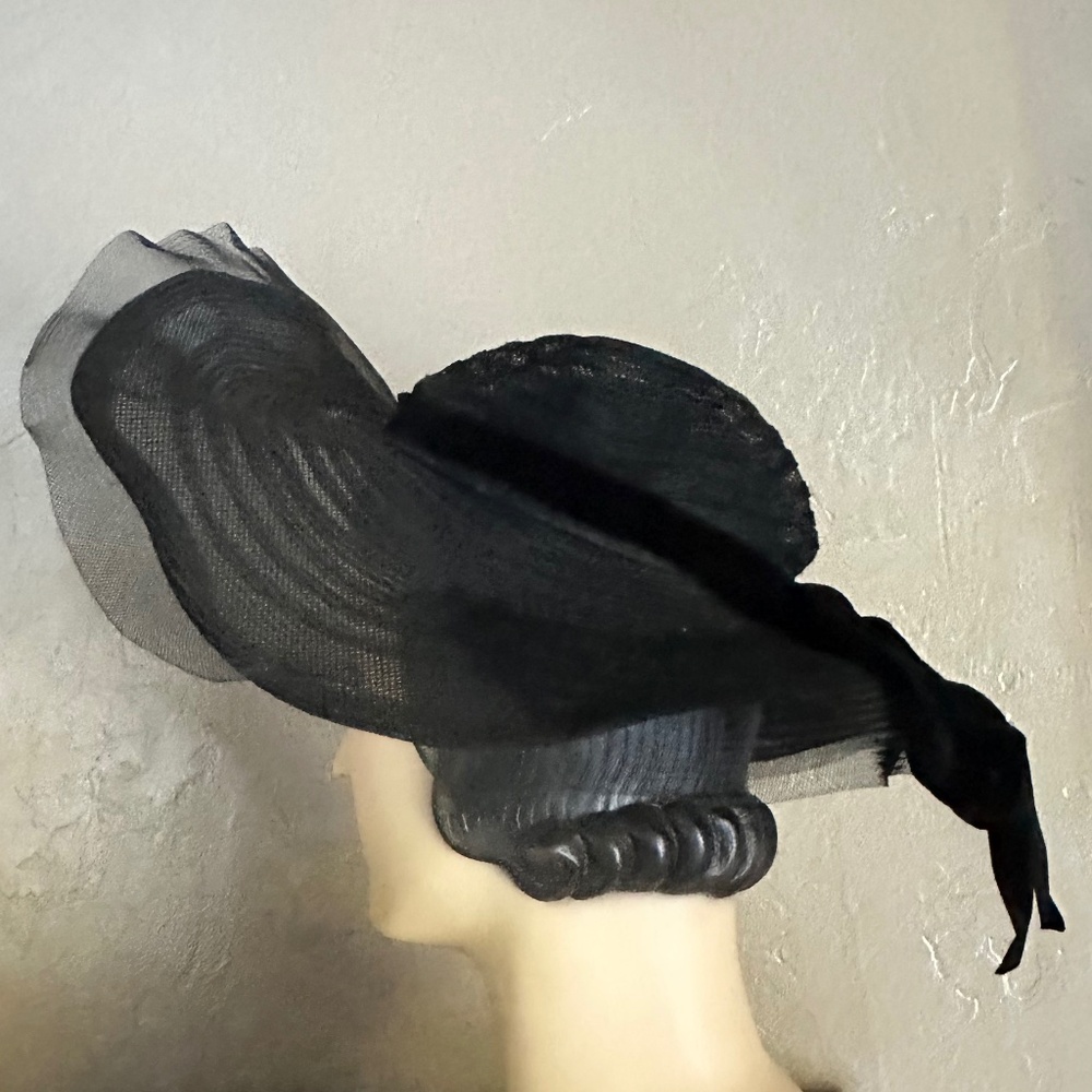 Stunning 1940's Black Crin See-Through Wide Brim Hat View 5